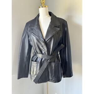 Vintage Wilsons Leather Black Leather Belted Biker Jacket Large